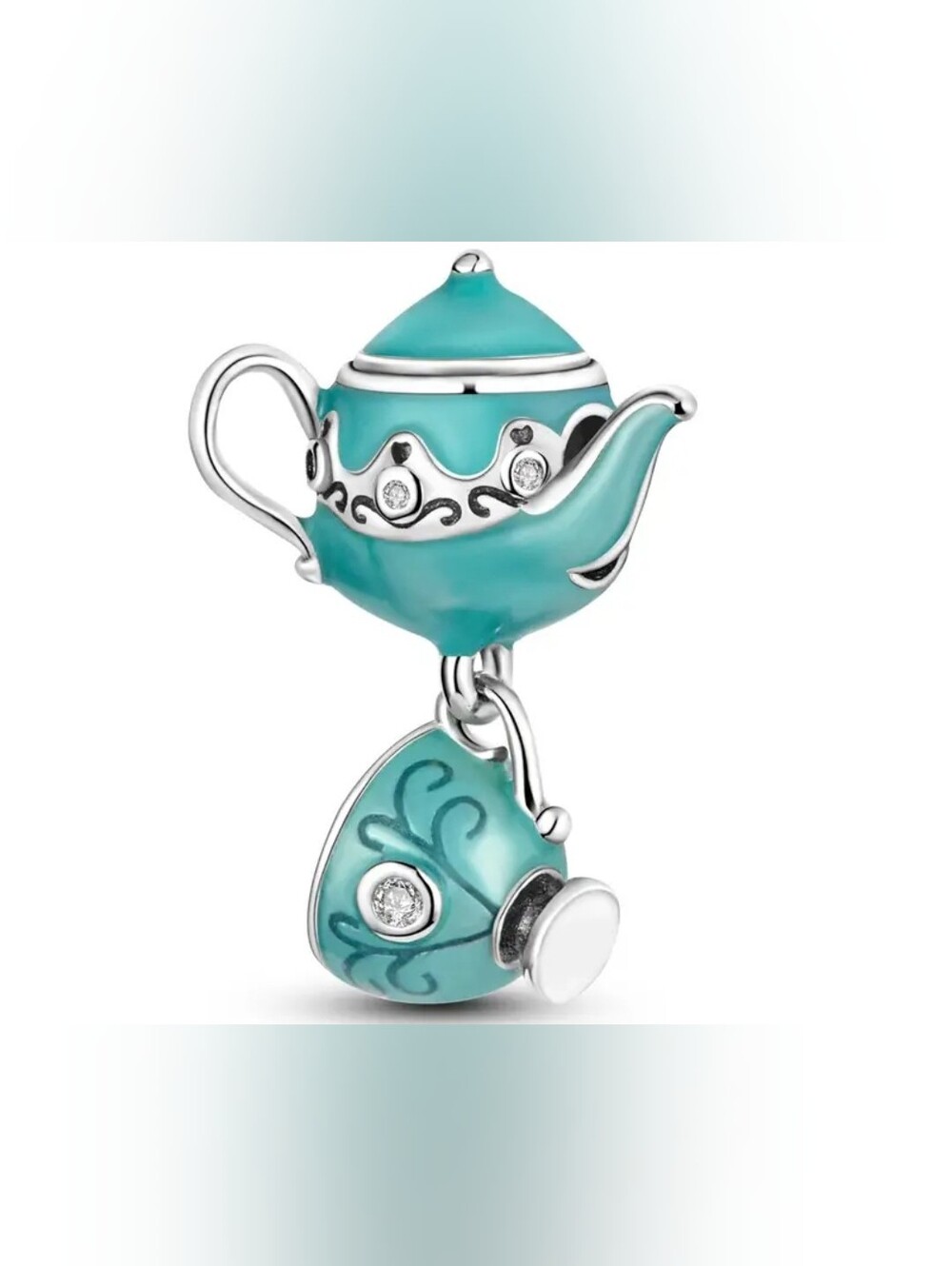 Turquoise Teapot & Teacup Dangle Charm Pendant
